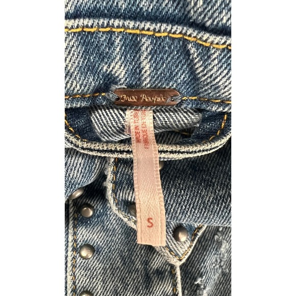 Free People Studded Denim Jacket Blue Distressed Women's S Small - AC - Picture 4 of 11